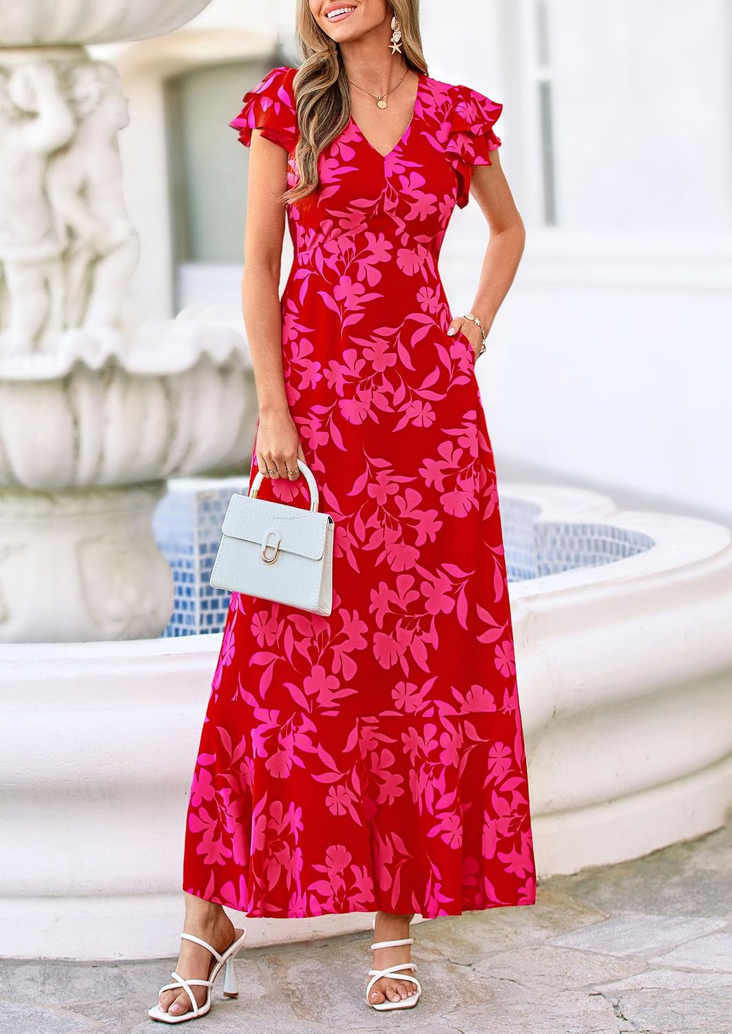 Detalle 2 de PRETTYGARDEN Floral Maxi Dress for Women 2026 Summer Boho With Ruffles — Beach to Wedding Guest