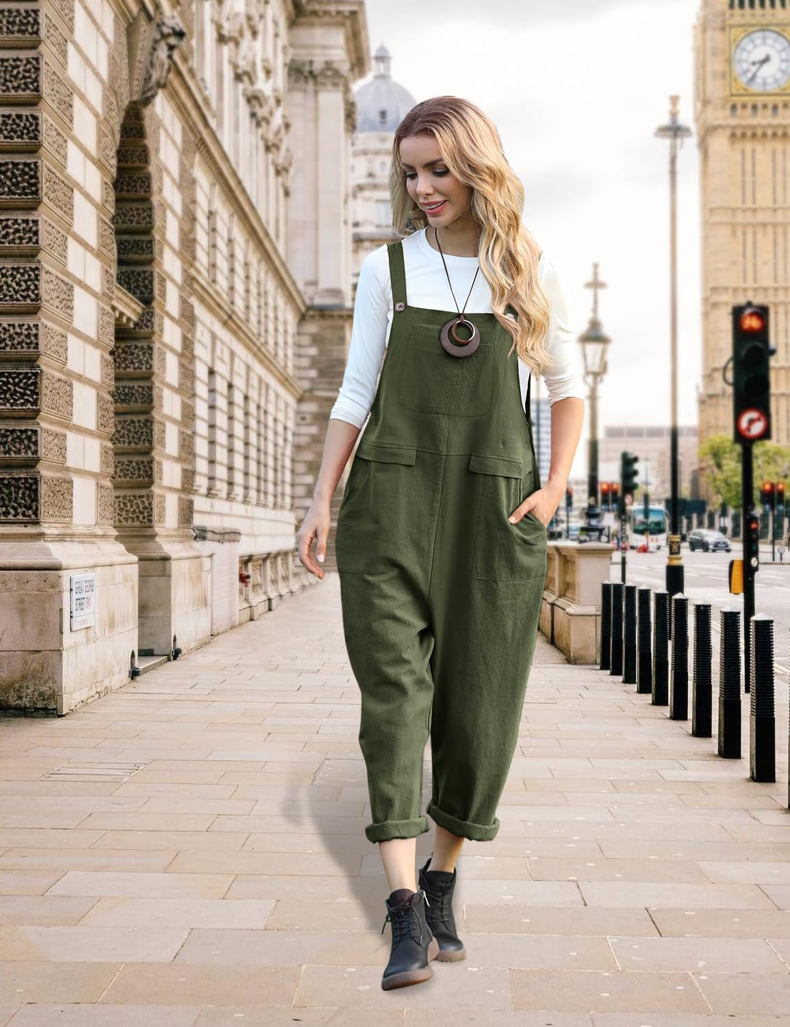 Detalle de YESNO Women's Dungarees Loose Casual Sleeveless Jumpsuit (PV9UK)