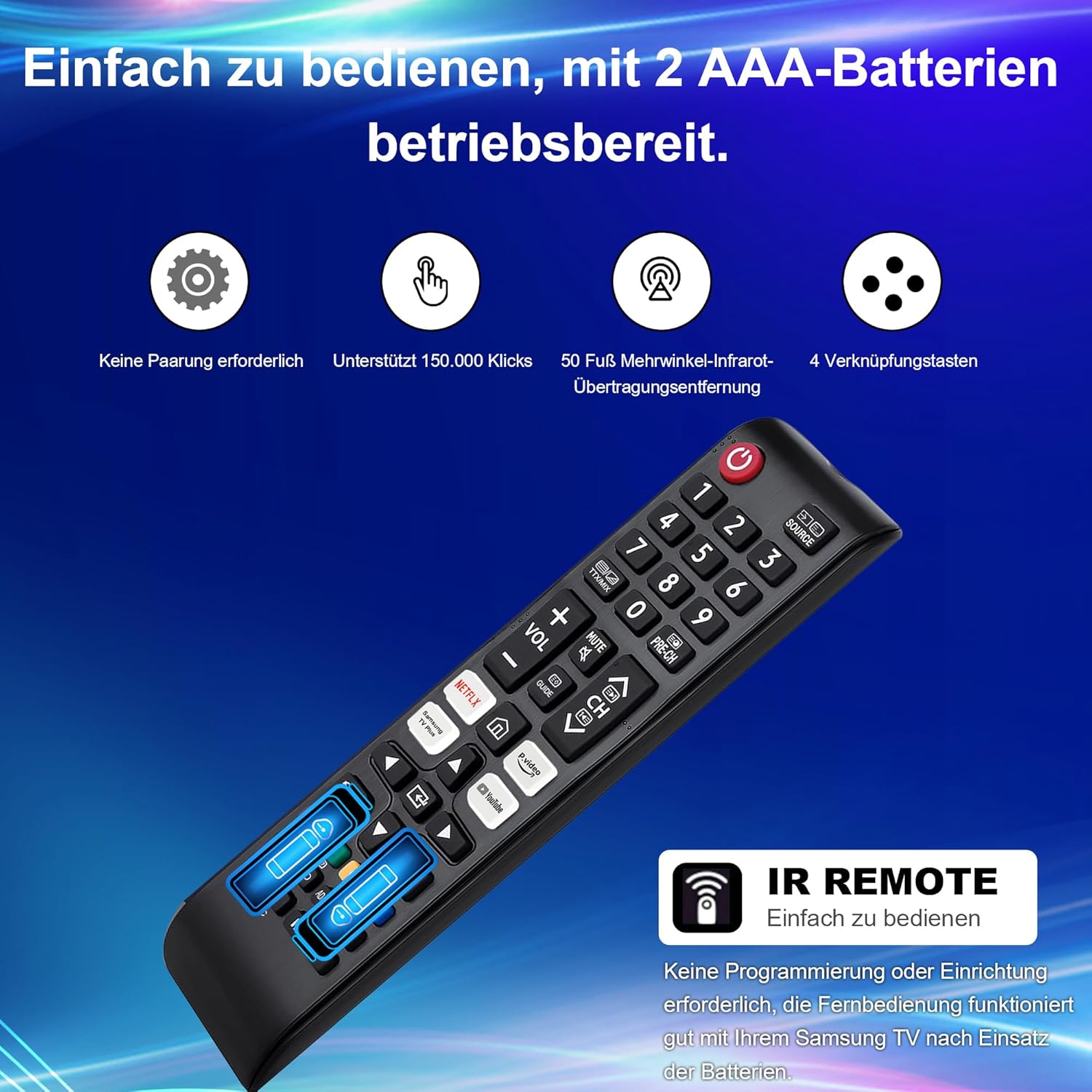 Thumbnail 5 de Universelle Samsung-Fernbedienung als Ersatz für The Frame, Crystal UHD, Neo QLED & QLED Smart TVs – passend ohne Pairing