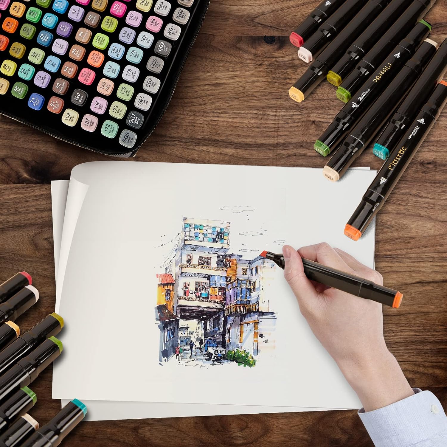 Thumbnail 6 de Feutres à alcool Twinmarkers 121 couleurs – lot professionnel 2 pointes avec étui et blender incolore
