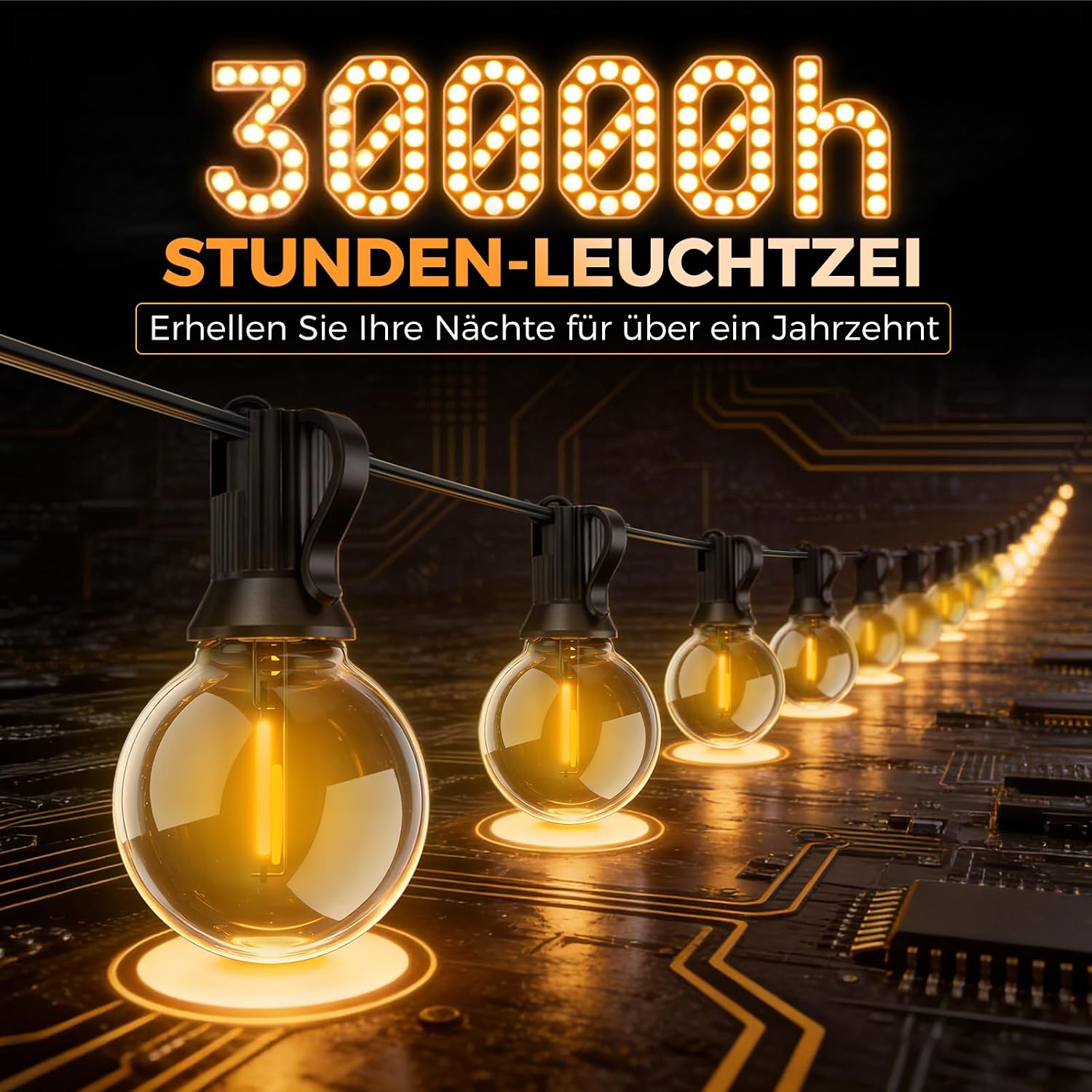 Detalle 2 de Lichterkette Außen 33,3M – Outdoor LED Lichterkette mit App- und Fernbedienung, 40+2 Glühbirnen, 24V Schutz, IP44, 6,4 m Zuleitung