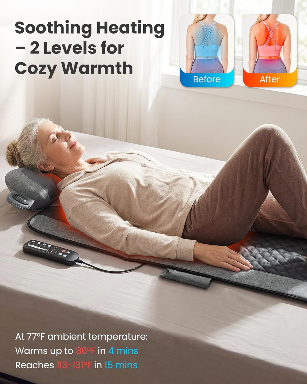 Thumbnail 2 de COMFIER Massage Mats Full Body with Heat & Vibration (10 motors, detachable shiatsu neck pillow)