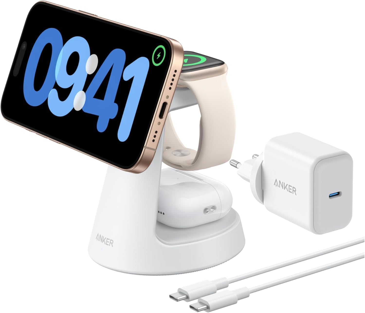 Detalle 2 de Anker MagGo: Cargador Magnético 15W 3 en 1 para Apple ⚡