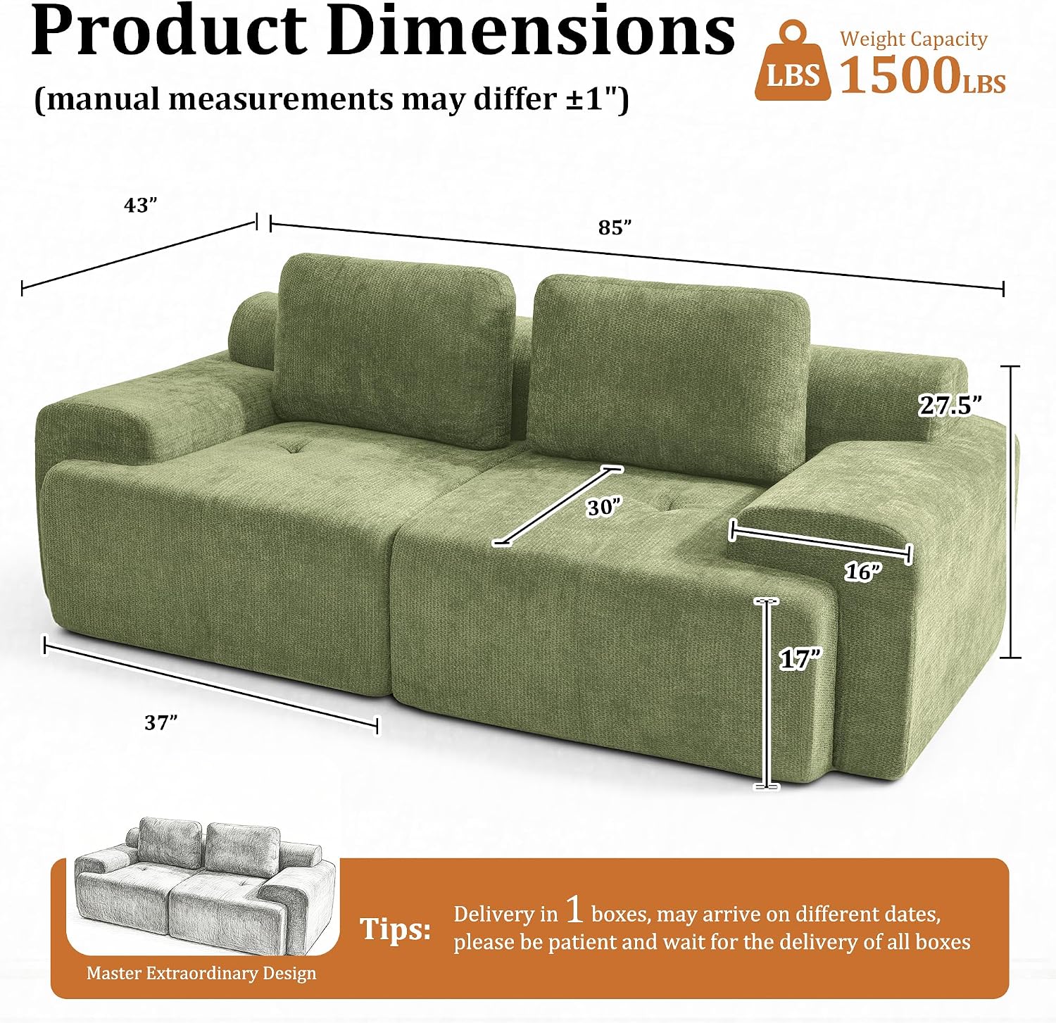 Detalle 2 de VYUXWO Modular Sofa, 85-Inch
