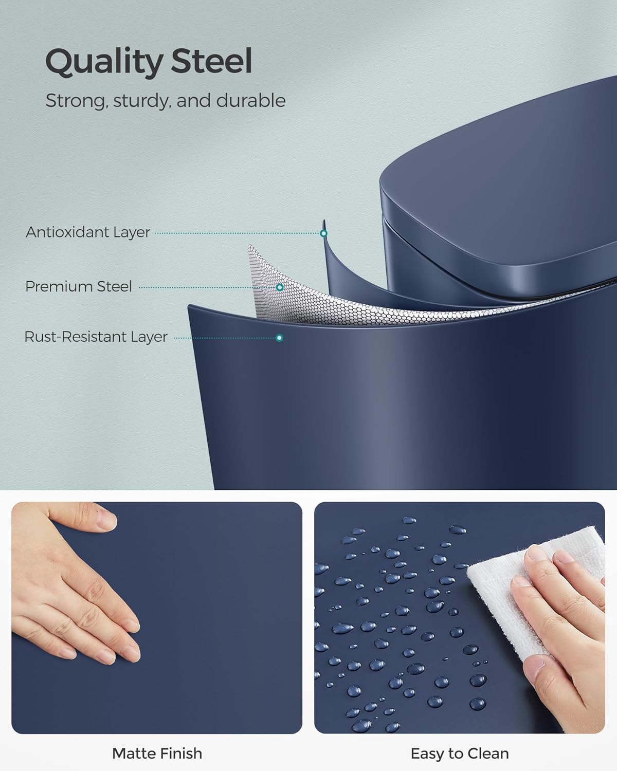 Thumbnail 2 de SONGMICS Kitchen Bin 13 Gallon (50 L) with Soft Close Lid and Pedal, Blue LTB050L02