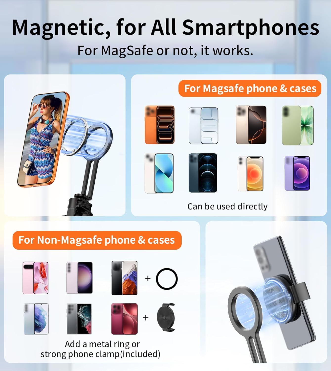 Detalle 2 de 69" Magnetic Phone Tripod Head for MagSafe Phones with Remote & Mount Adapter