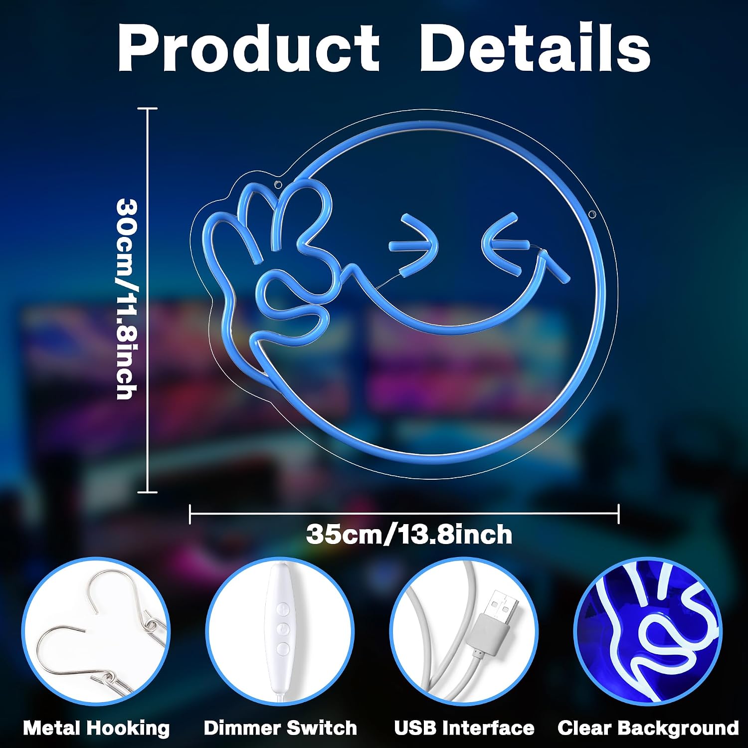Detalle 2 de Aslanka Smile-Gesicht Neonlicht USB LED