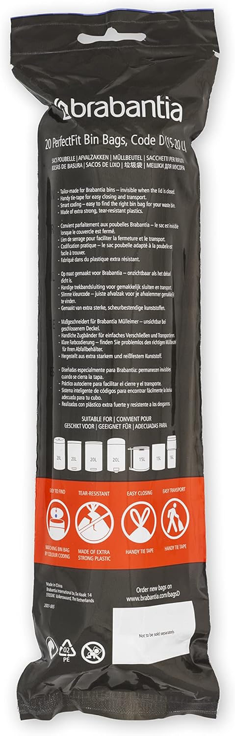Thumbnail 2 de Brabantia Sacs Poubelle PerfectFit Multipack Code D 10L/15L — Ultra Résistants, Poignées Coulissantes (6 rouleaux, 120 sacs)