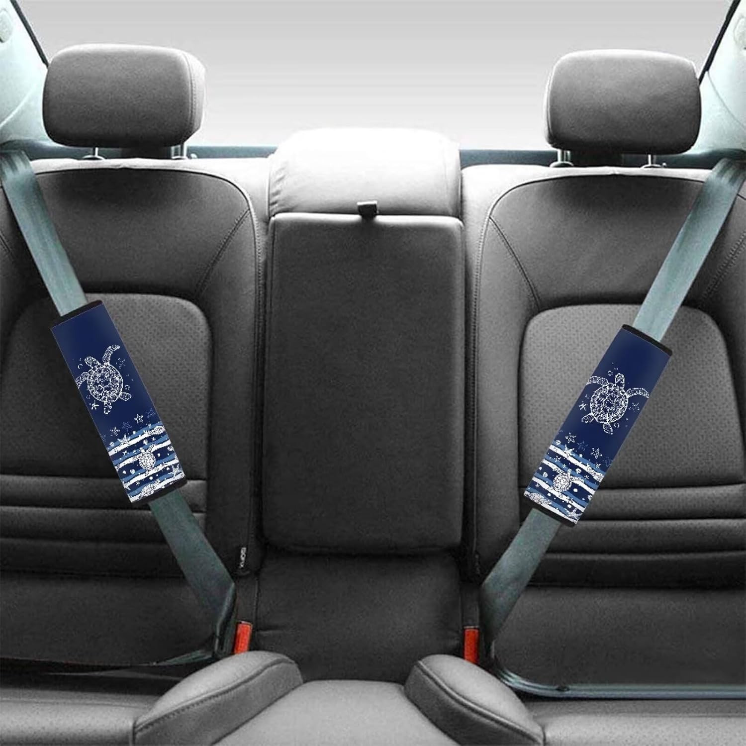 Detalle de Wanyint Sea Turtle Starfish Navy Blue Seat Belt Pads (2 Pack) – Comfortable Shoulder Coverage for Car Seats and Bags