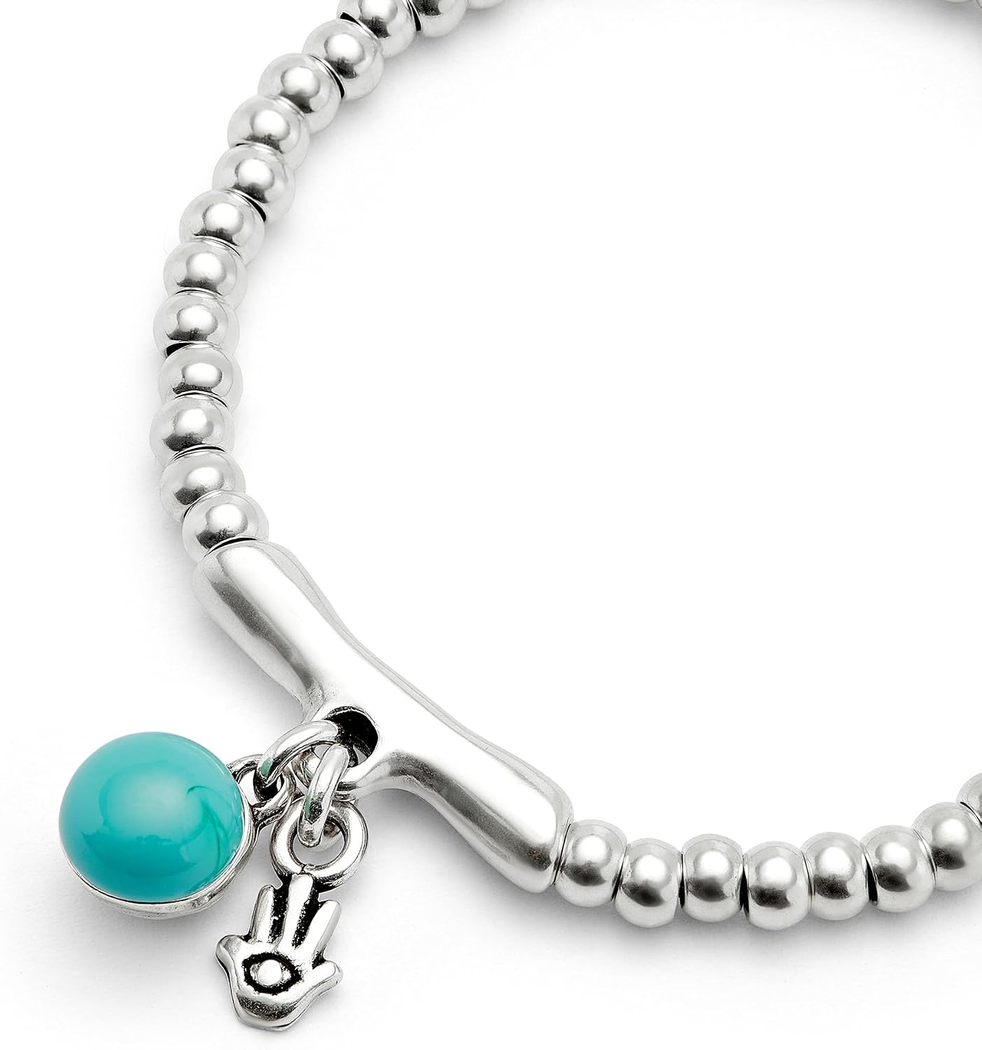 Detalle 2 de UNOde50 Bracciale perline placcate in argento sterling e turchese, vetro di Murano, mano di Fatima