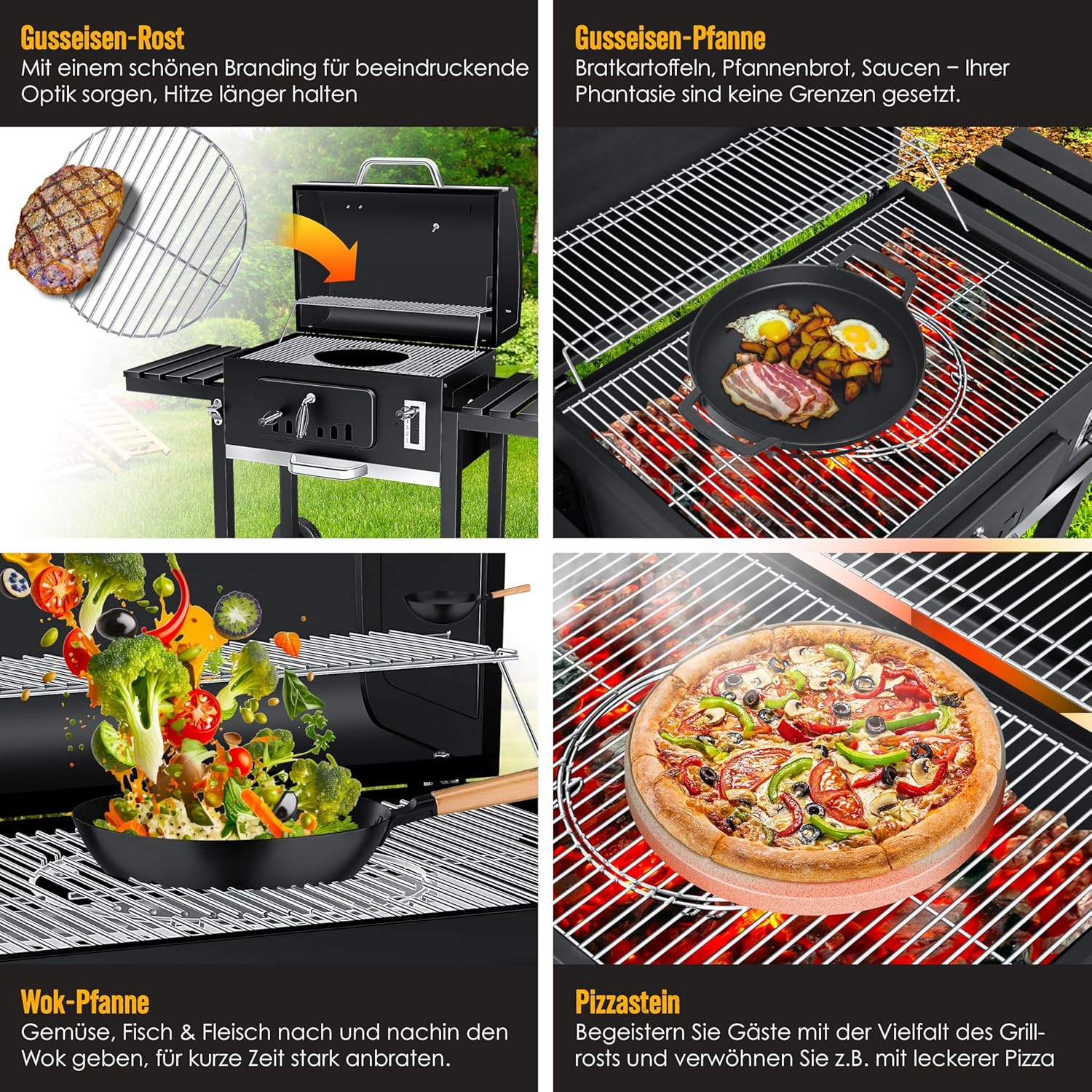Detalle 2 de KESSER® Holzkohlegrill XXL Grillwagen Set mit Deckel & Thermometer – flexibler Grillwagen mit Smoker-Funktion