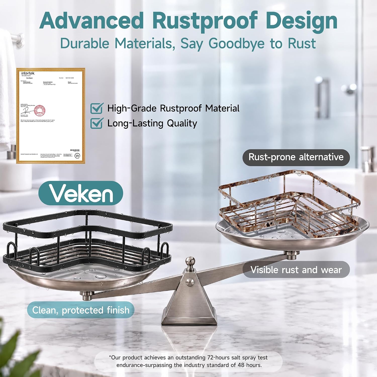 Detalle de Veken 3-Pack Corner Shower Caddy, Rust-Resistant Metal, No-Drill Adhesive Shelves