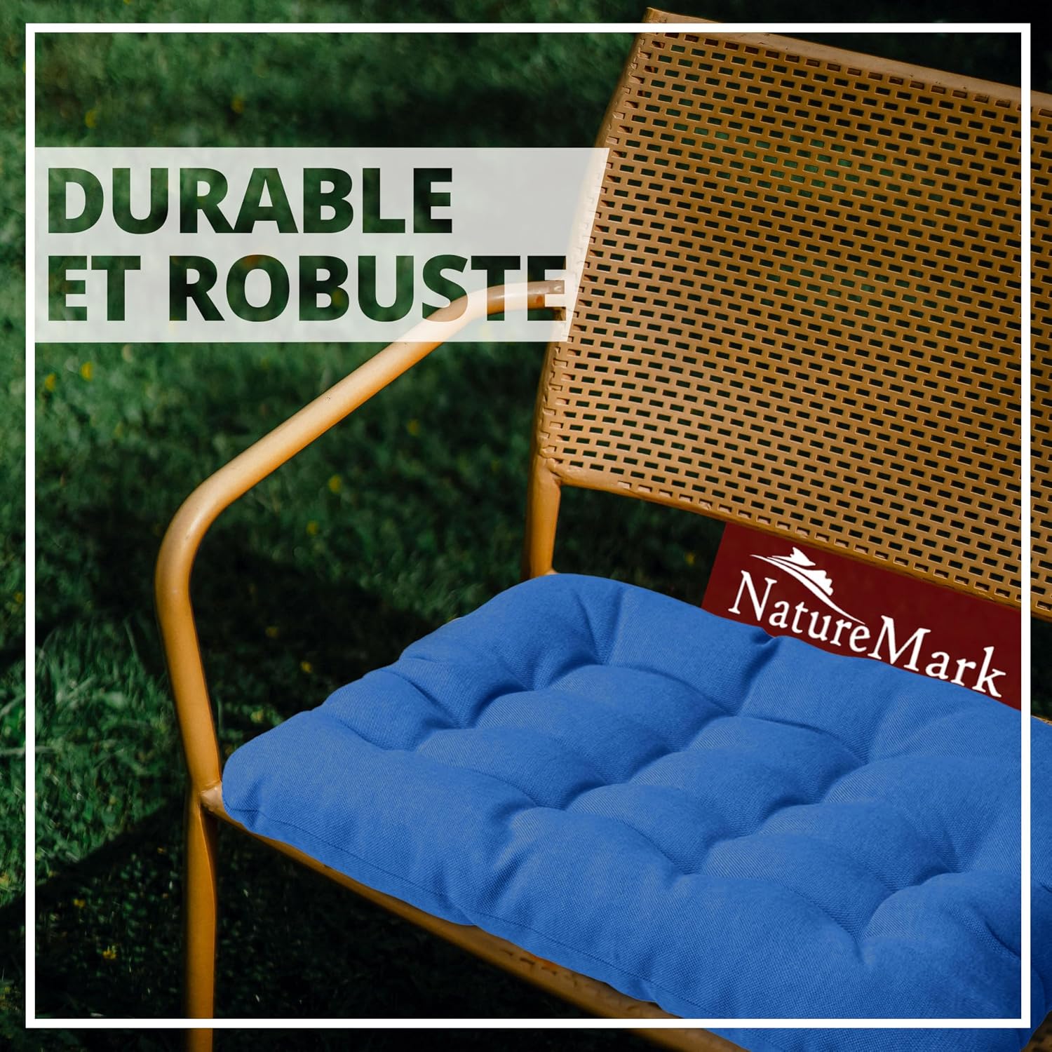 Thumbnail 3 de NatureMark Lot de 4 galettes de chaise 40x40 cm – Bleu Royal, intérieur & jardin