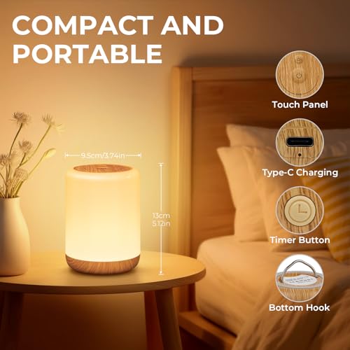 Detalle 2 de CAKLIK Lampada da Comodino LED Touch Dimmerabile: 3 Modalità e 256 RGB, portatile e ricaricabile