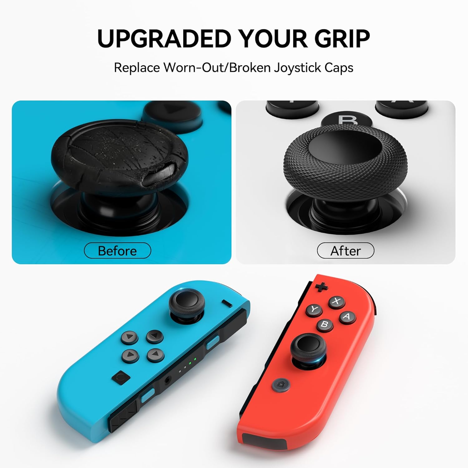 Detalle de 10 Stück Joystick-Kappen für Nintendo Switch, Switch OLED & Switch Lite – rutschfeste Ersatzkappen mit Diamantstruktur für Joy-Con
