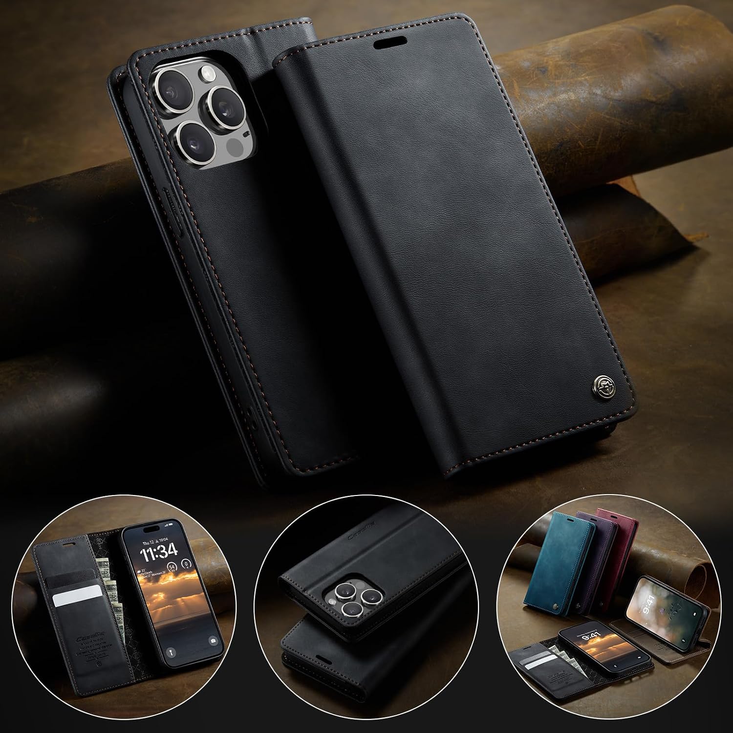 Detalle 2 de Lonjanfon iPhone 14 Pro 5G Flip Wallet Hülle aus Kunstleder mit RFID-Schutz