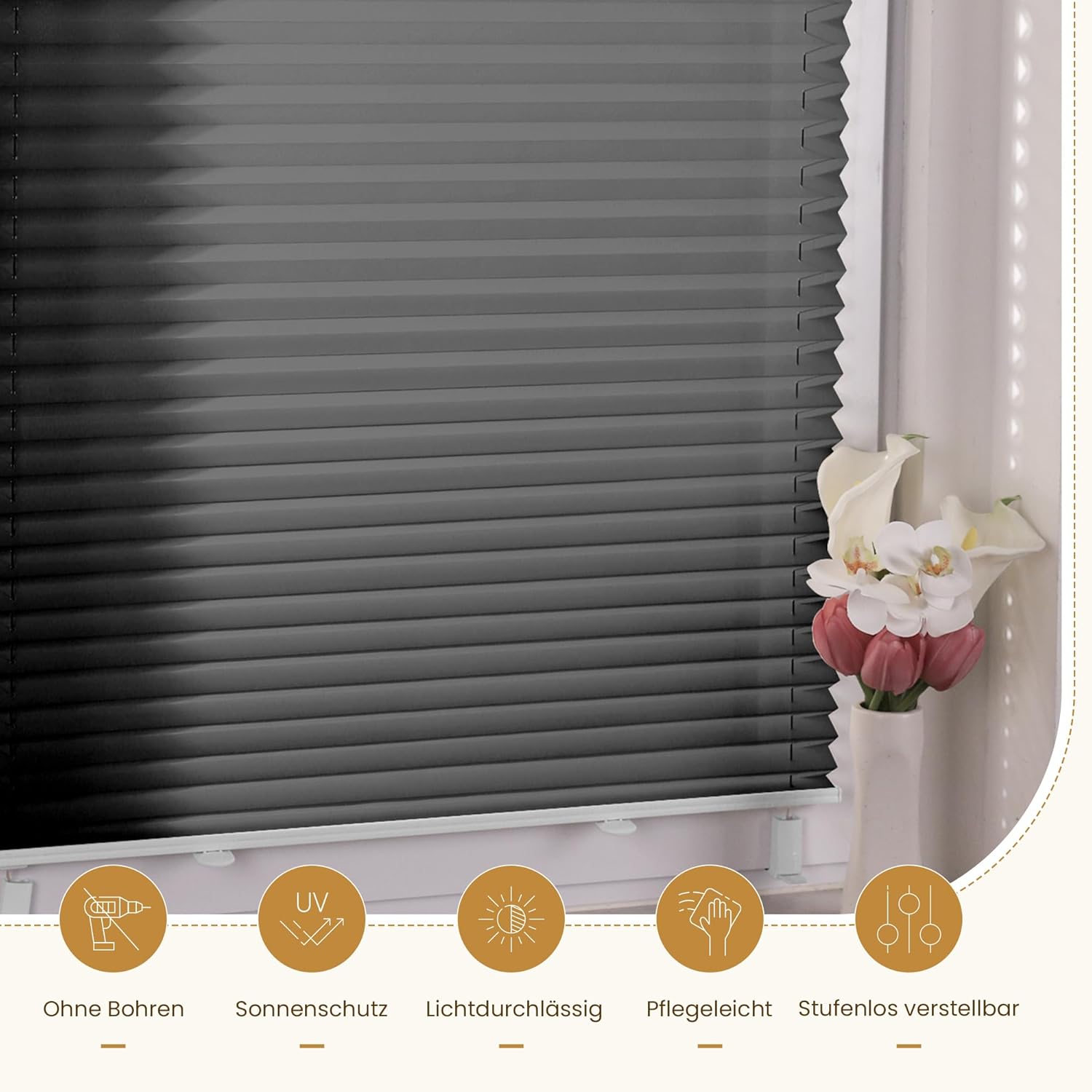 Thumbnail 1 de Grandekor Plissee Klemmfix ohne Bohren Anthrazit 80x130 cm – Fensterplissee für Privatsphäre und Lichtsteuerung