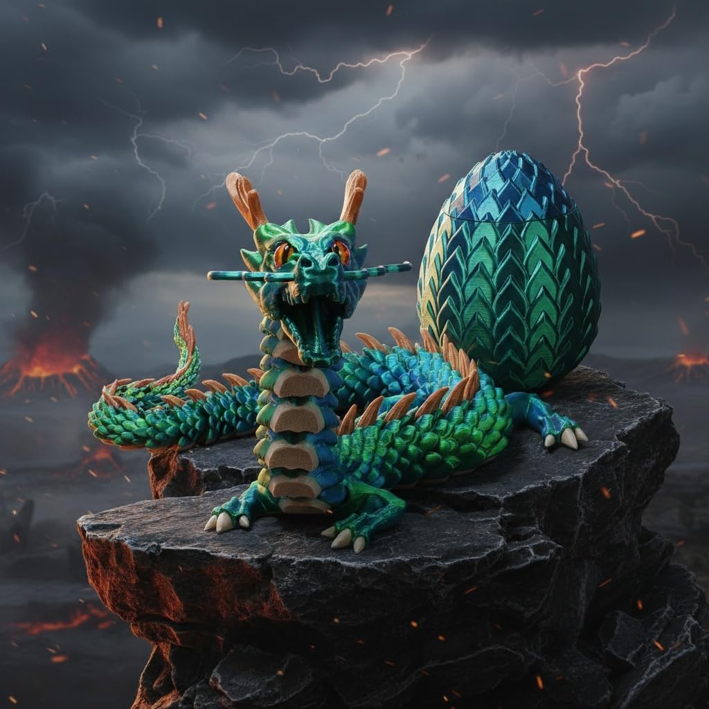 Detalle de 17.8-Inch 3D-Printed Dragon Egg Fidget Toy with Articulated Design and Hidden Storage