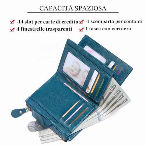 Detalle de SENDEFN Portafoglio Donna in Pelle Vera: piccolo, sicuro e con 14 slots RFID