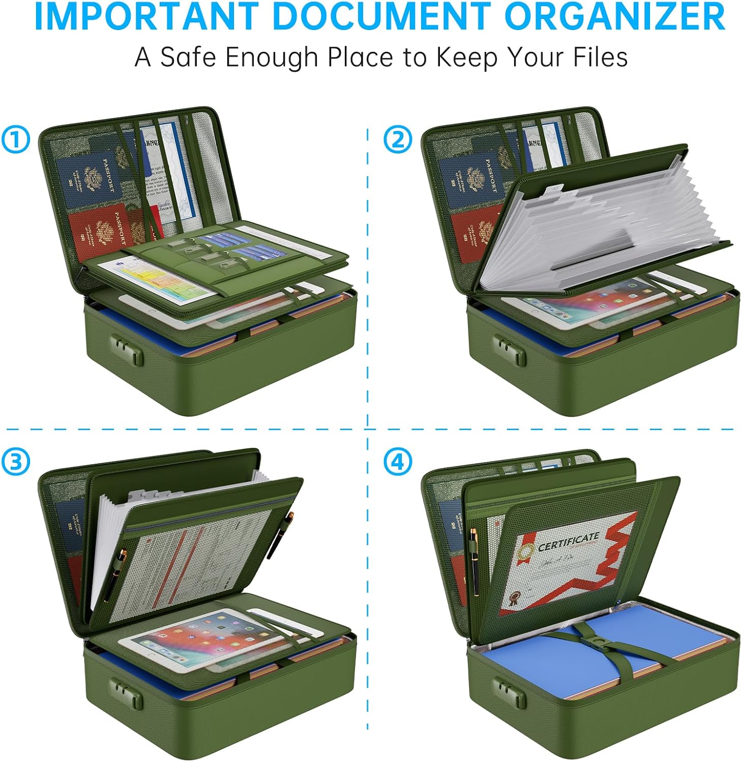 Detalle de ENGPOW EG101 Fireproof Document Organizer Bag with Lock and 13-Pocket File Folder