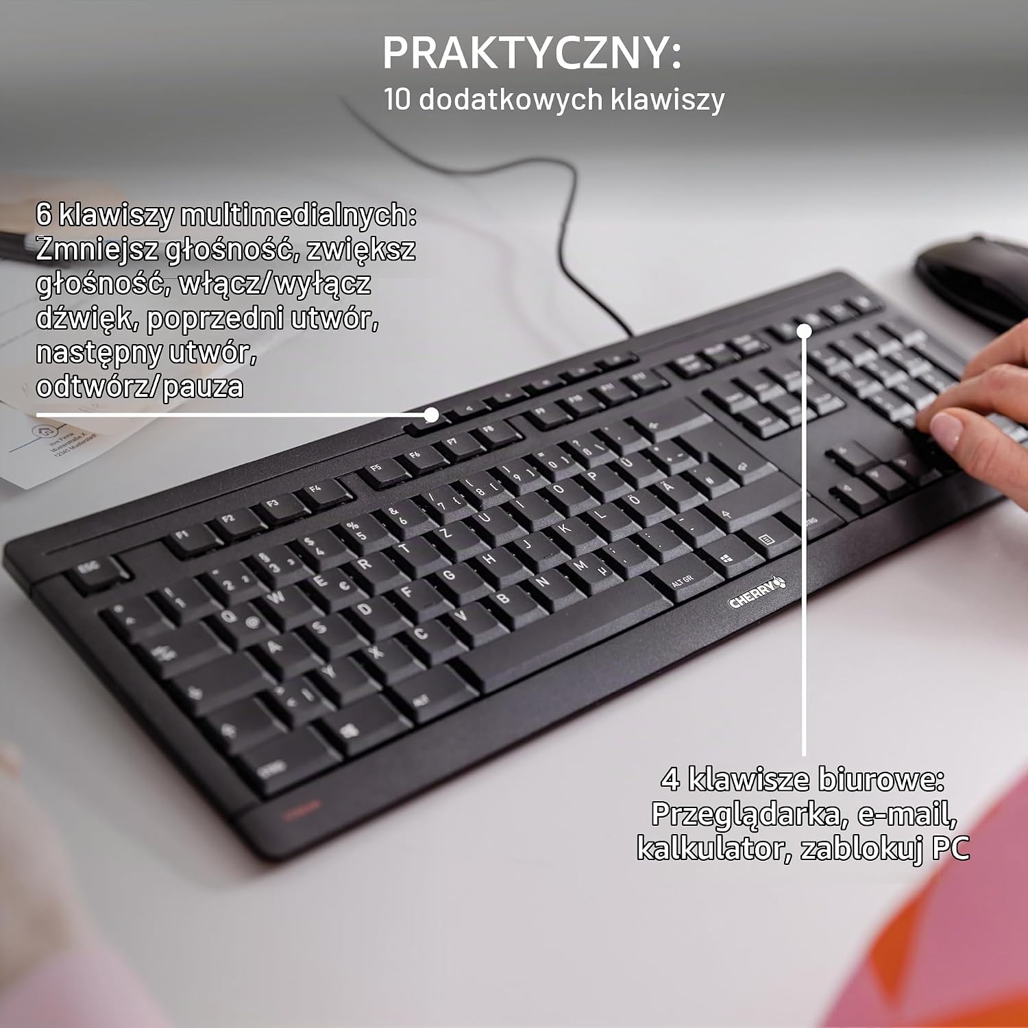 Detalle de CHERRY STREAM KEYBOARD JK-8500PN-2 – klawiatura USB-A, QWERTY, ciche klawisze