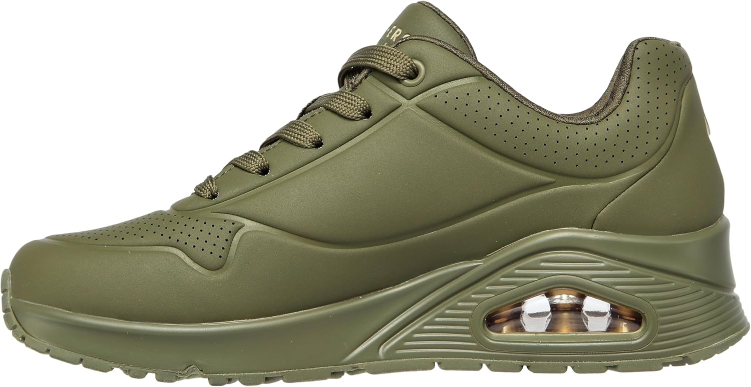 Detalle de Skechers Damen UNO Stand ON AIR Sneakers Olive Durabuck, Größe 37 EU