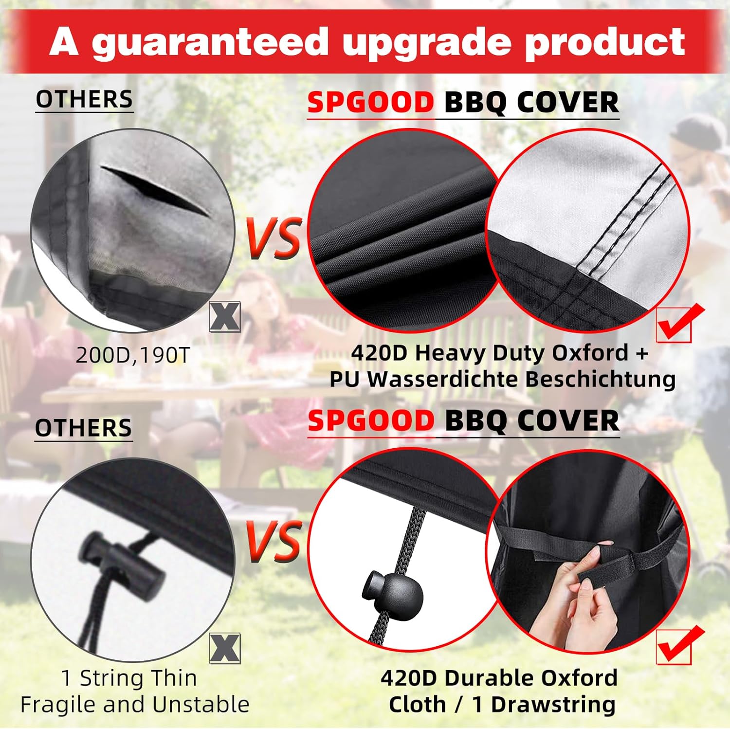 Thumbnail 5 de SPGOOD Wetterfeste Grillabdeckung (420D Oxford) für Gasgrill, 132 x 66 x 110 cm