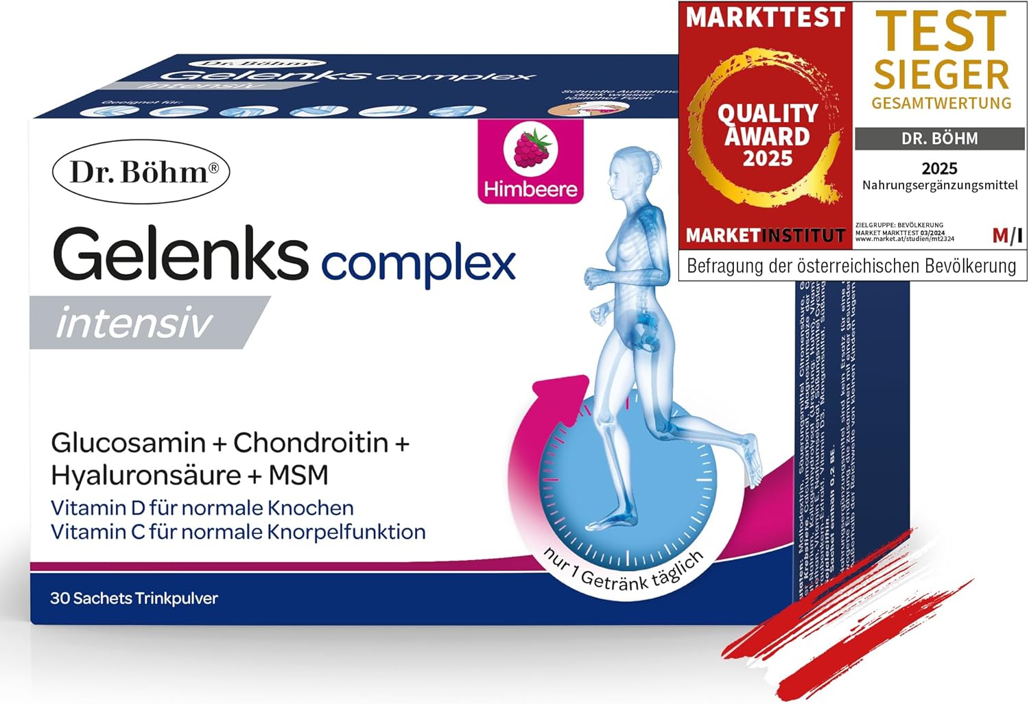 Detalle de Dr. Böhm Gelenks complex intensiv – Trinkpulver für Knorpel, Knochen & Gelenke, Himbeer-Geschmack, 30 Stk