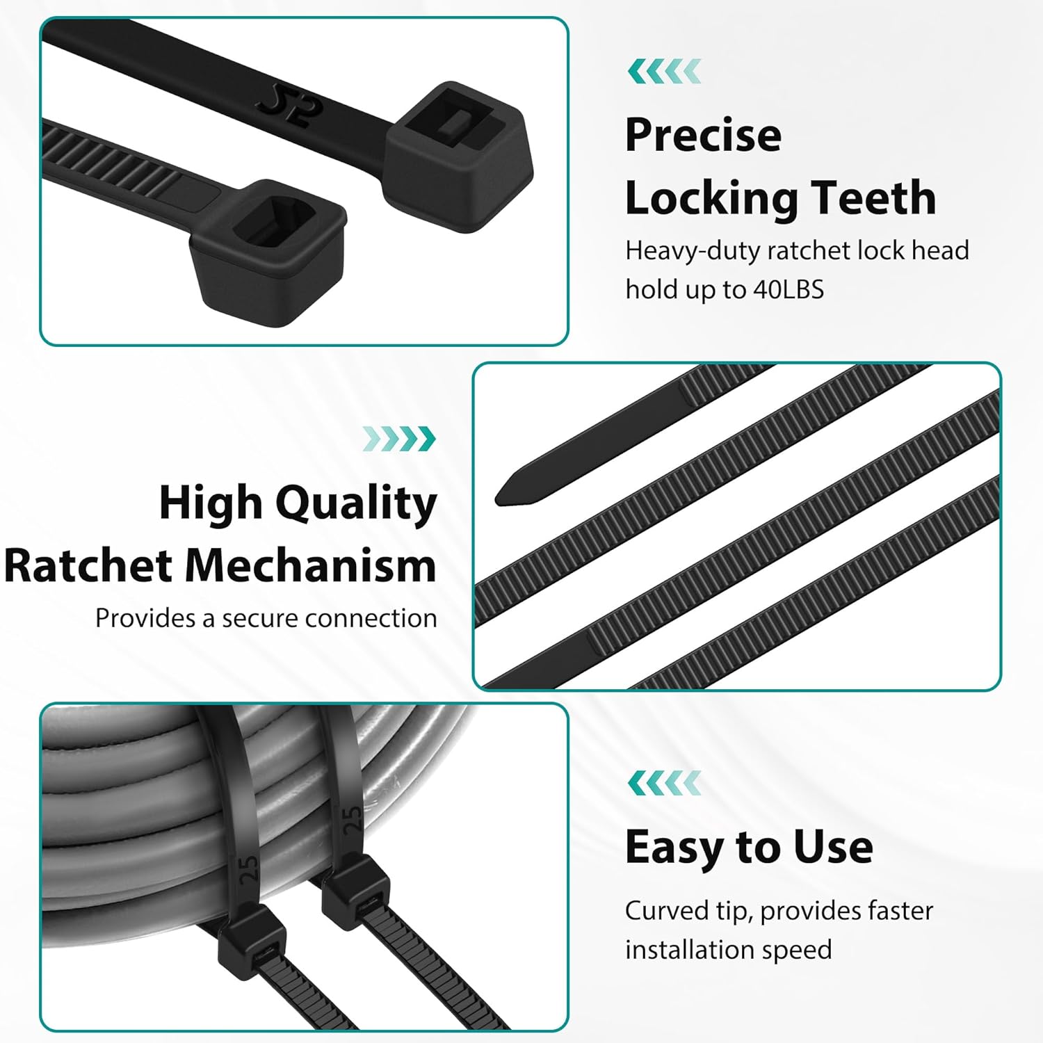 Thumbnail 4 de 1200 Fascette in Plastica Nere 4 Misure – Resistenza e Autolock per Cavi, Giardinaggio e Progetti fai da te