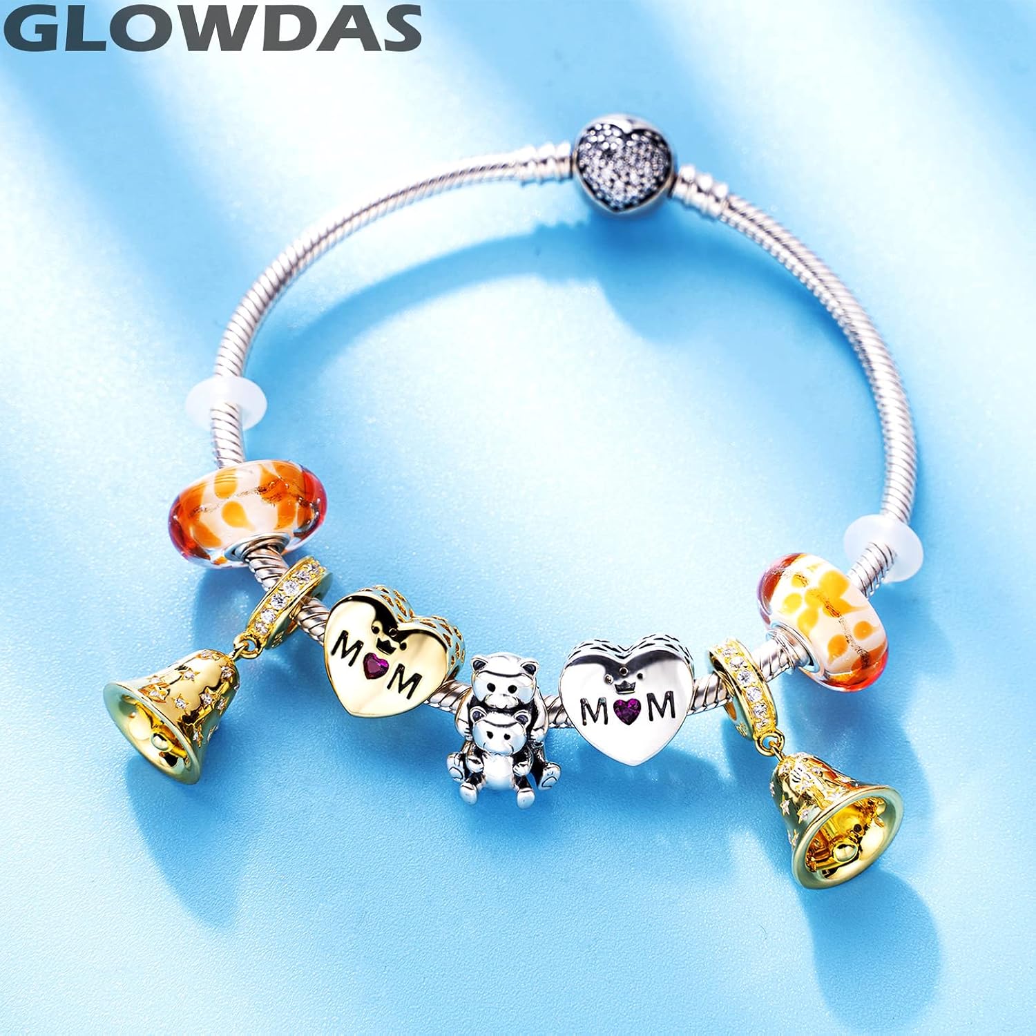 Detalle de GLOWDAS Mothers Day Series Charms – 925 Sterling Silver Mummy Charm for Bracelets