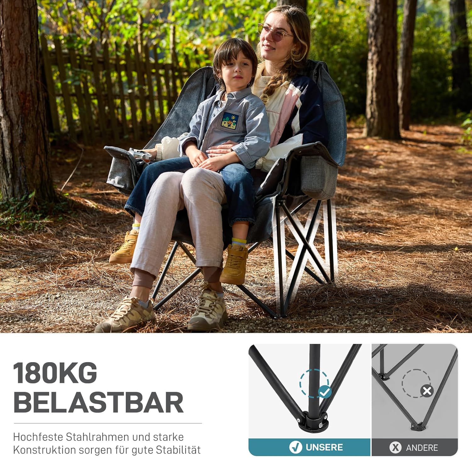 Thumbnail 3 de EVER ADVANCED 2-in-1 Campingstuhl faltbar (bis 180 kg) inkl. 6-cm Polster, Kühltasche & Getränkehalter