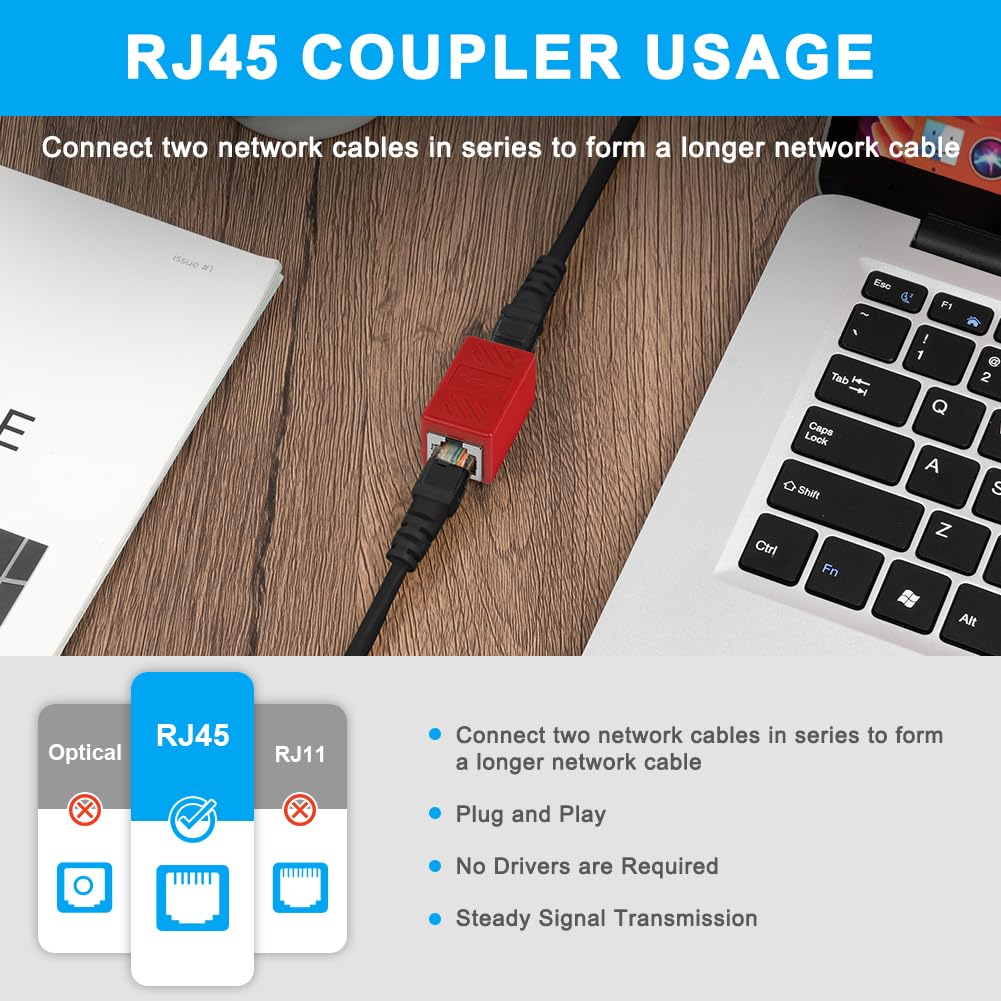 Thumbnail 3 de AXFEE 3PCS RJ45 Coupler: Female-to-Female Ethernet Extender (Red)