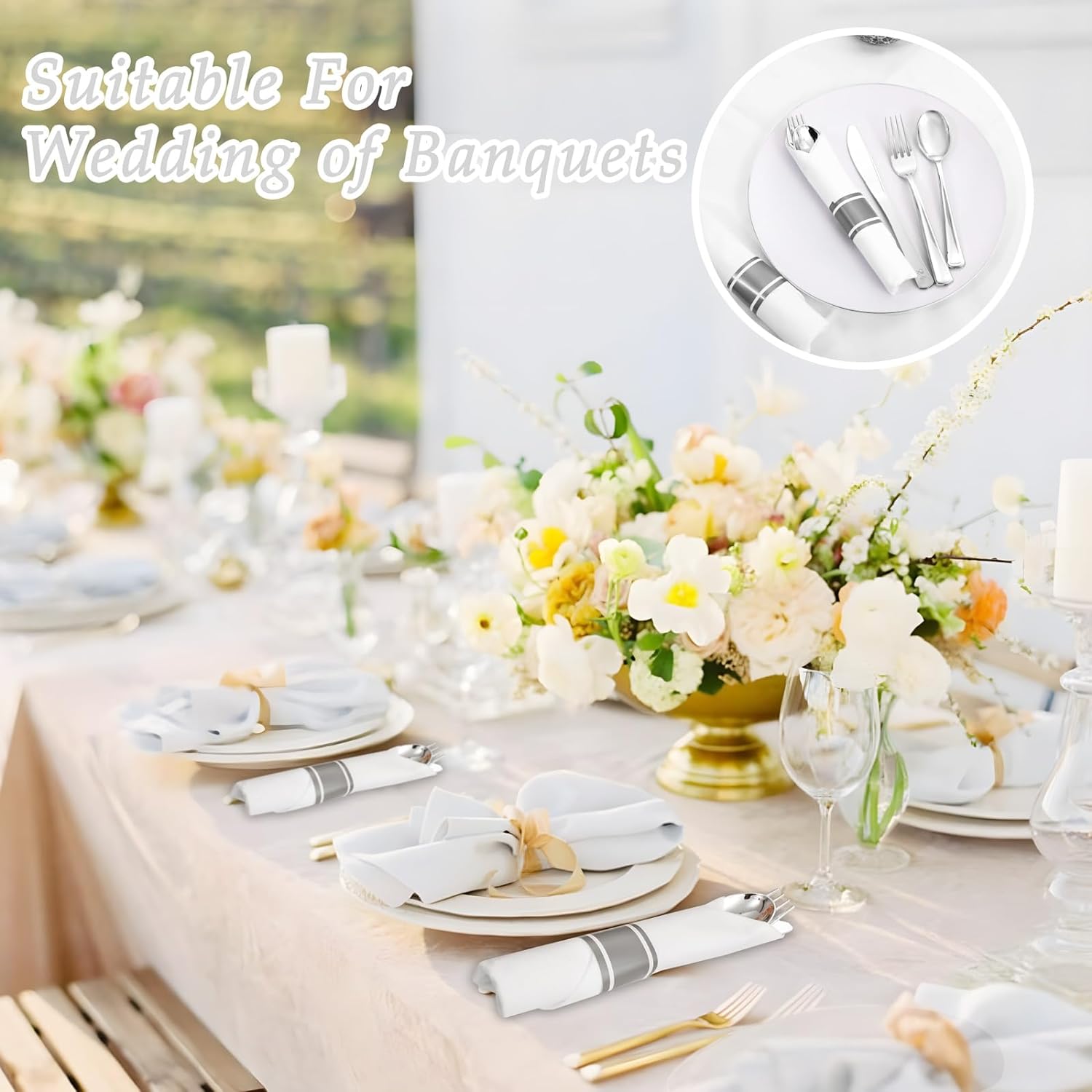 Thumbnail 5 de Supernal 120pack Silver Plastic Silverware with Napkins – Wrapped Cutlery Set for Parties