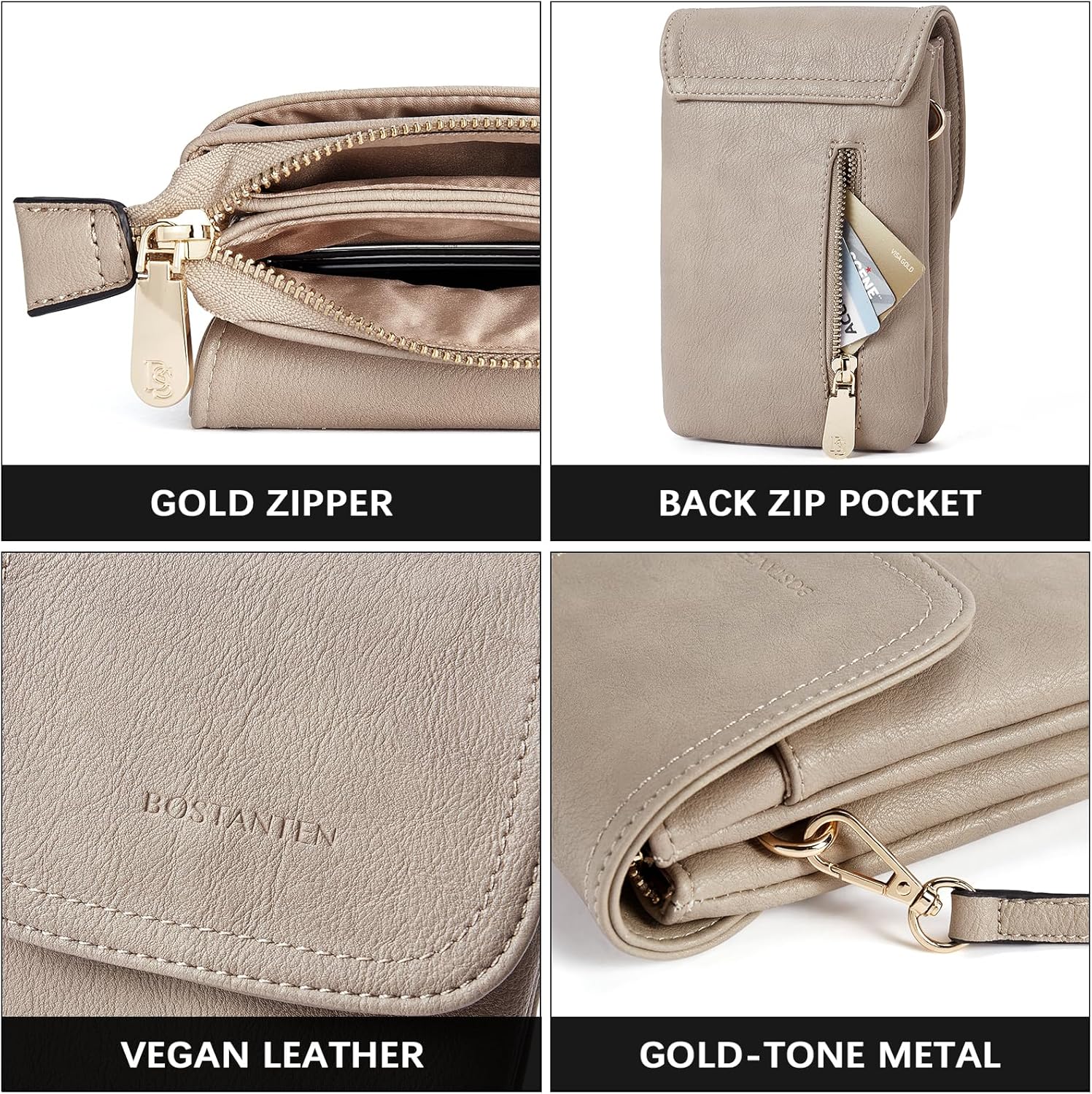 Thumbnail 5 de BOSTANTEN Leather Small Crossbody Bag for Women – Practical Everyday Phone Wallet with RFID Protection