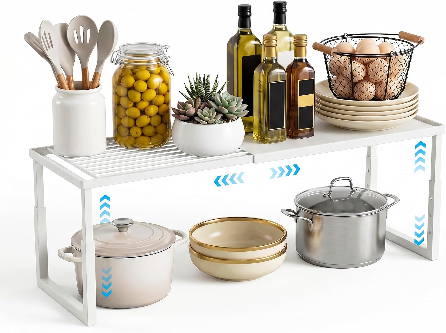 Detalle de Roidsed 1234-1 Expandable Cabinet Shelf Organizer, Stackable White Metal Rack