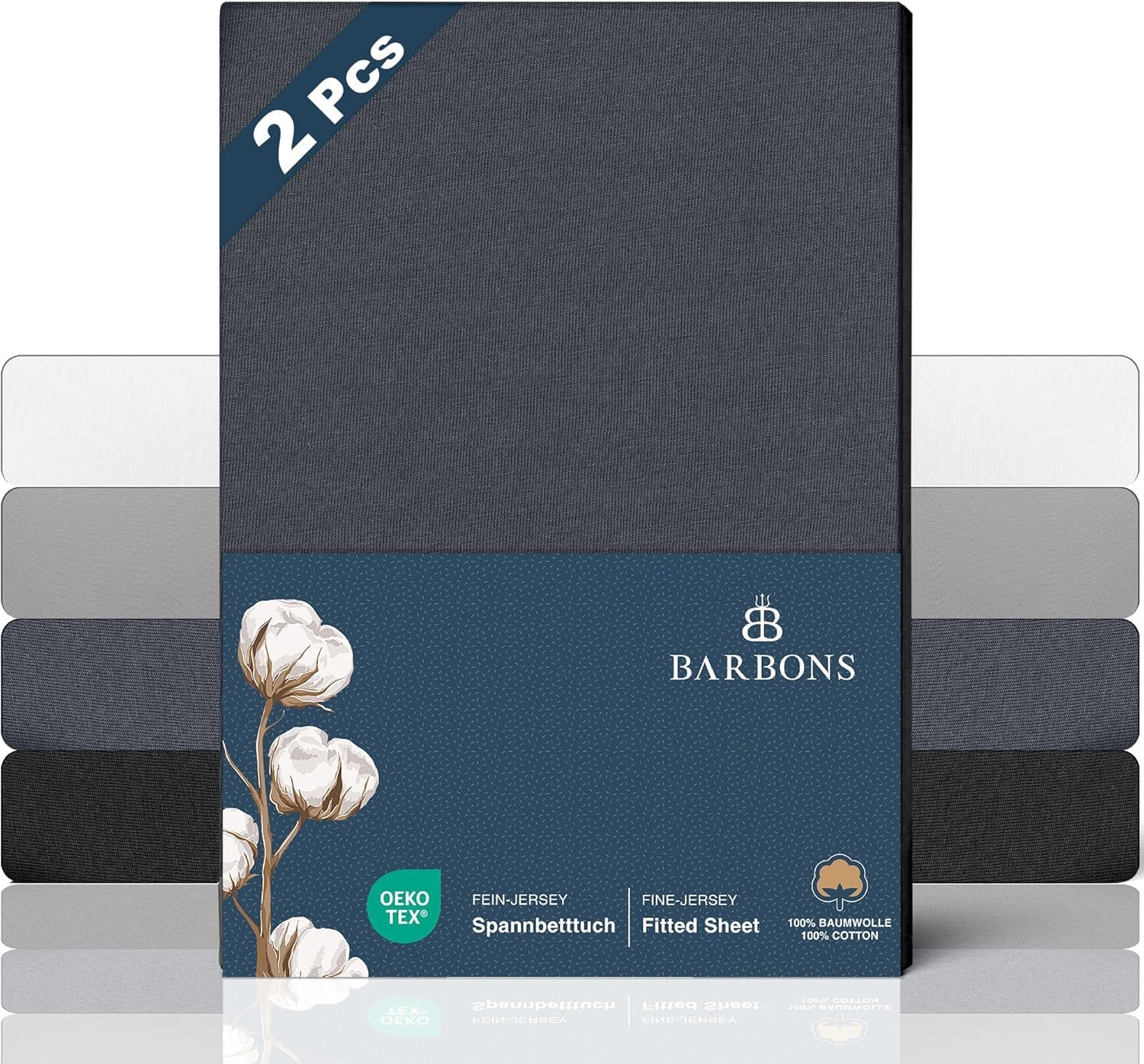Thumbnail 6 de BARBONS Spannbettlaken 120x200 cm – 100% Baumwolle, Jersey, Oeko-Tex, Dunkelgrau