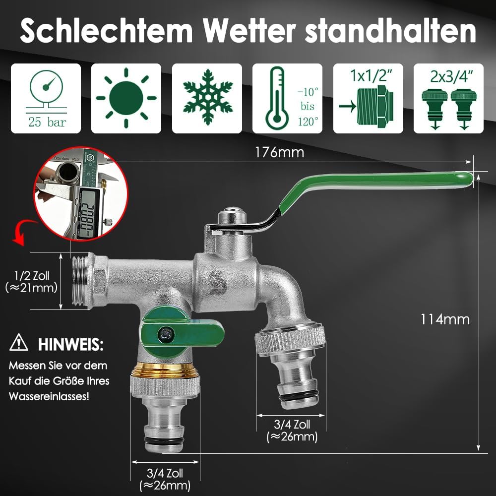 Detalle 2 de SPGOOD Garten Wasserhahn Doppel Auslauf 1/2 Zoll