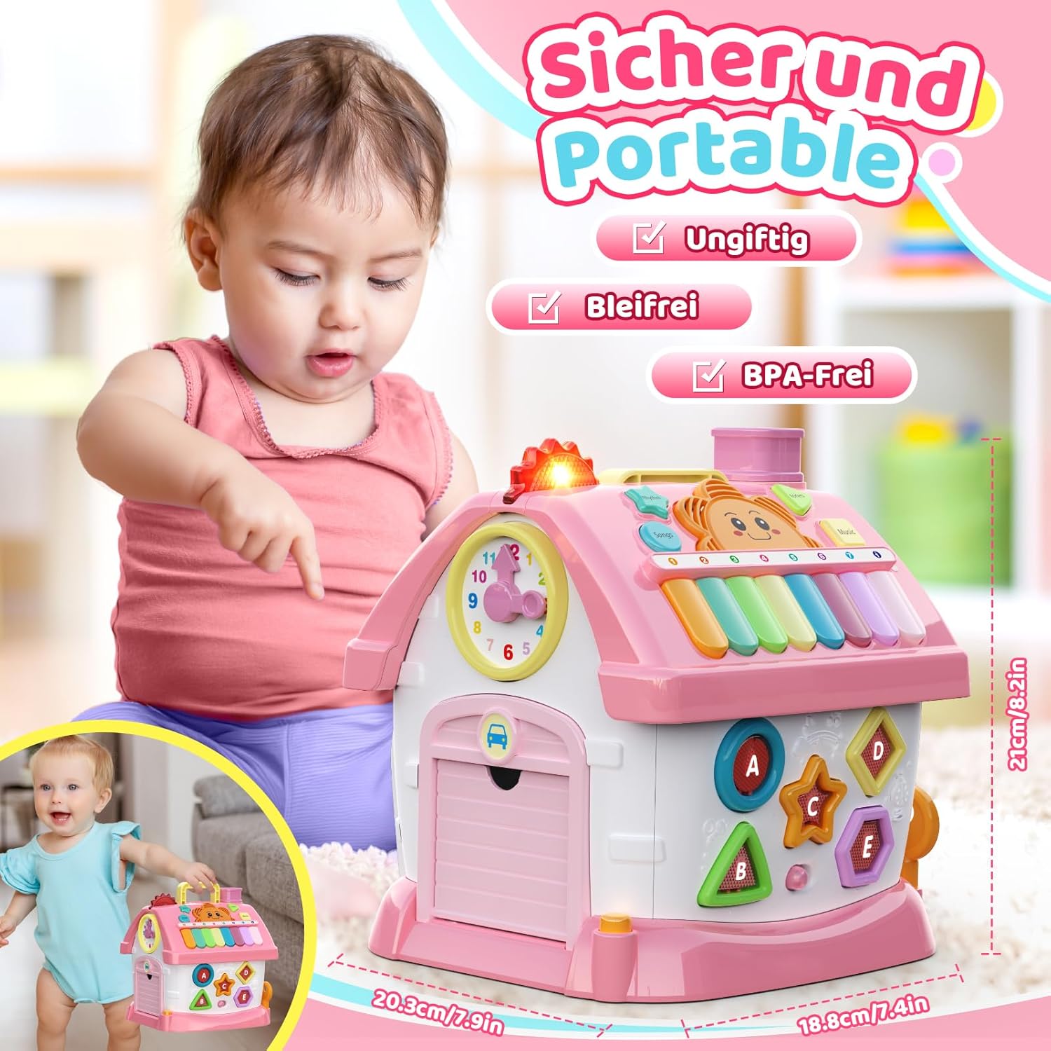 Thumbnail 5 de dashfor Montessori Spielhaus-Spielzeug für Mädchen (1–3 Jahre), 6-in-1 Multifunktionshaus in Rosa