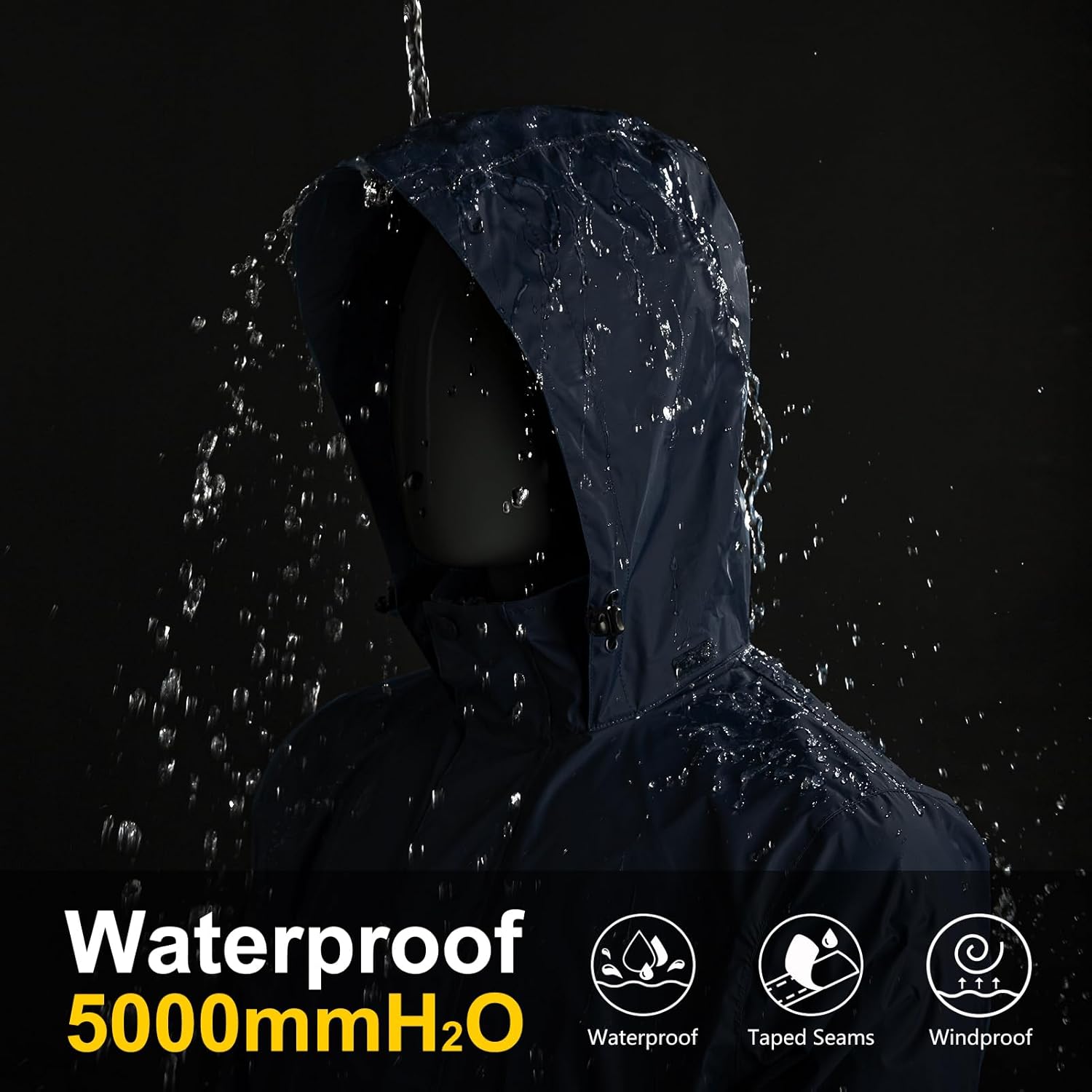 Detalle de 33,000ft Regenjacke Herren – Leicht, Wasserdicht und Packbar mit Kapuze