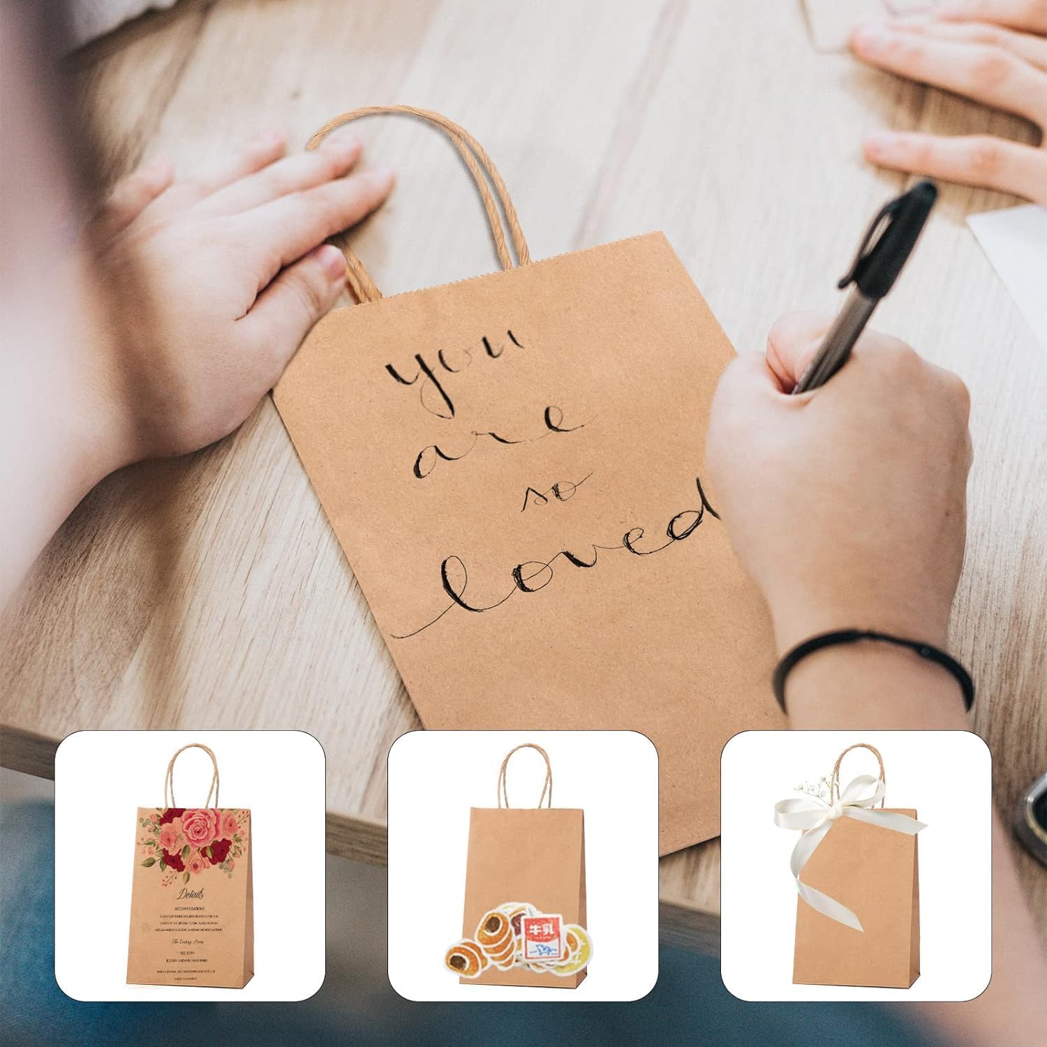 Detalle 2 de Switory 20pc Brown Paper Bags with Twisted Handles – Small Gift Bags (5.25x3.75x8 Inch)