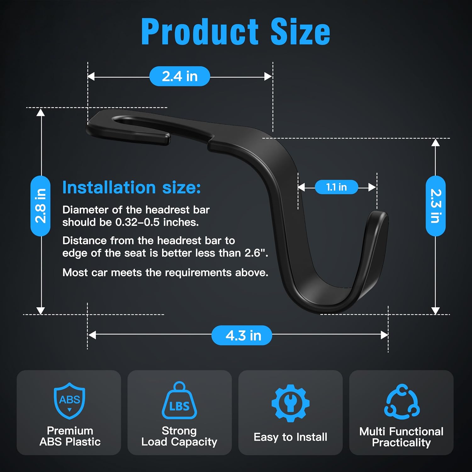 Thumbnail 5 de Amooca Car Seat Headrest Hook 4-Pack hanger for car