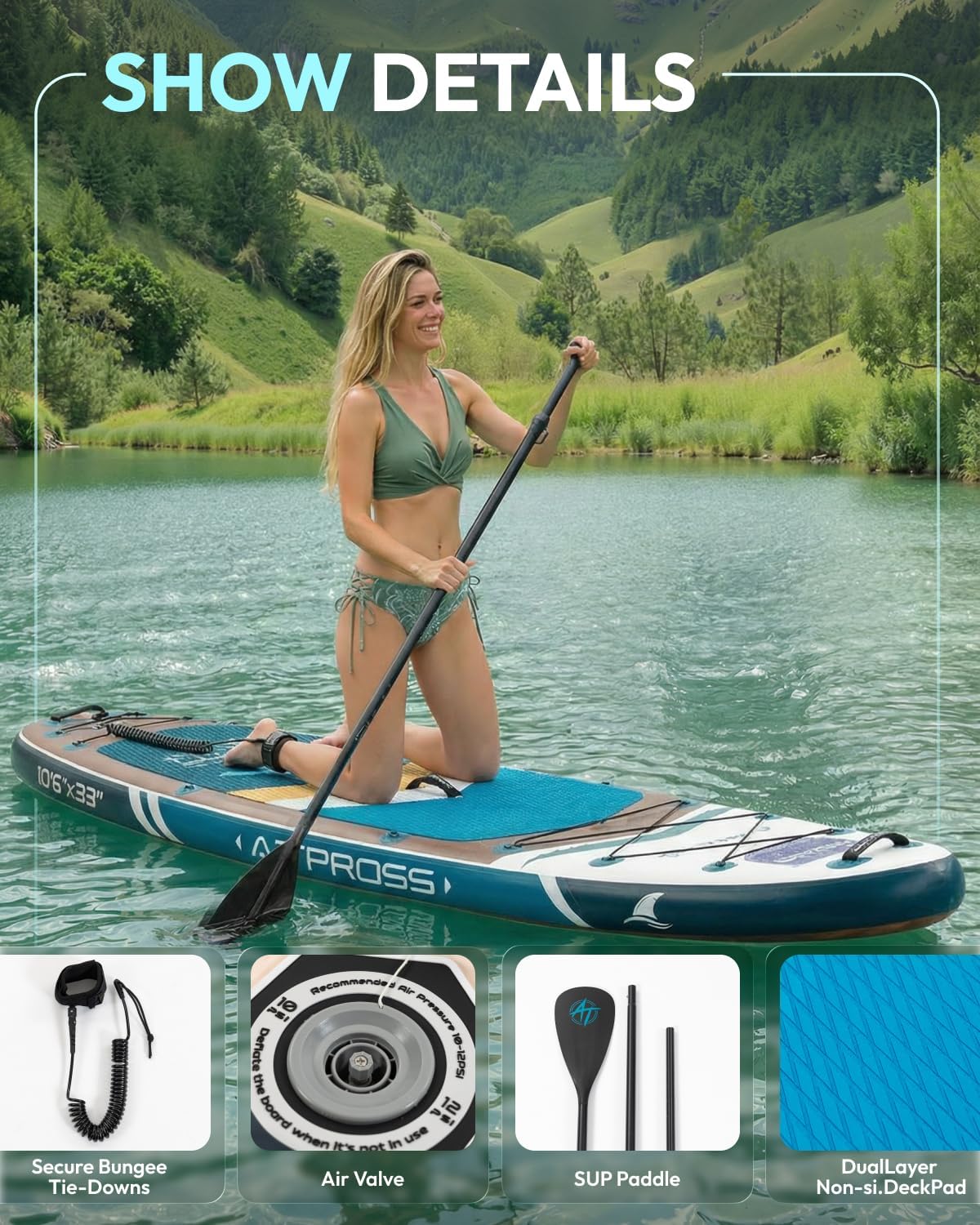 Thumbnail 4 de ATPROSS 10'6'' Inflatable Stand Up Paddle Board with Kayak Seat and All-In-One Accessories Kit