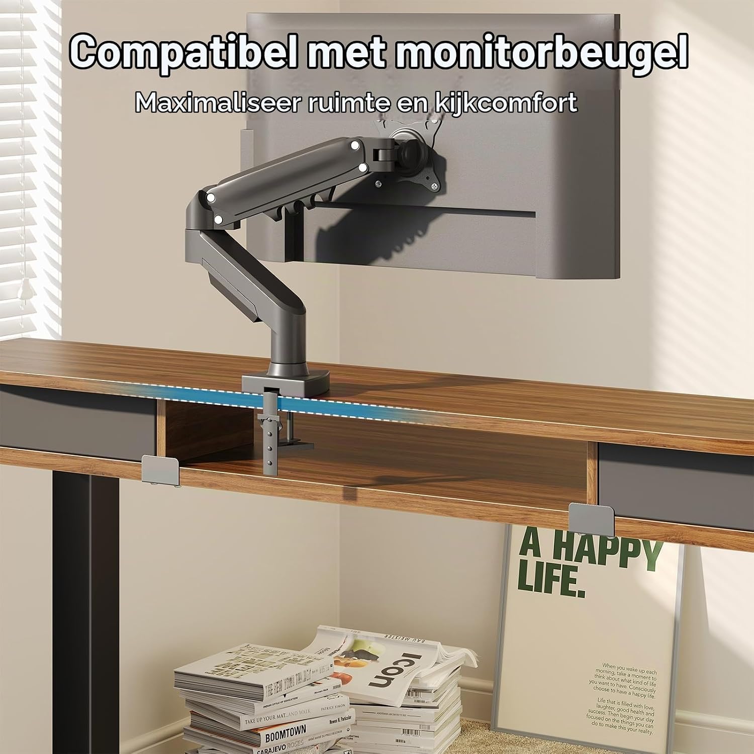 Detalle 1 de HUANUO HNESD247W-100B-EU elektrisch verstelbaar bureau 100 x 60 cm met laden