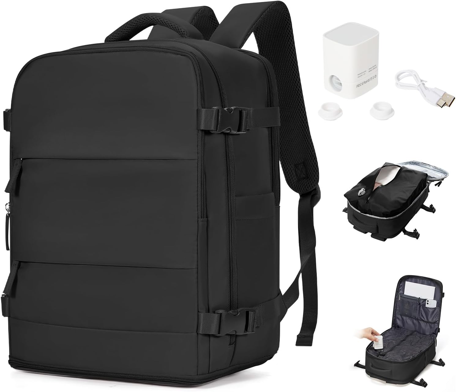 Detalle de BJLFS Vakuum Reiserucksack mit Pumpe – 40x30x20 cm, 16 Zoll Laptopfach, Ryanair Handgepäck