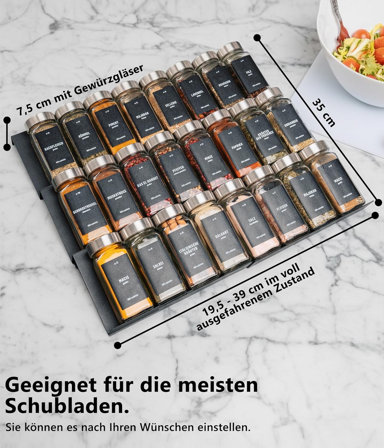 Thumbnail 1 de Deco haus® Gewürzregal Schublade aus Metall – 6 Schubladen-Organizer mit 24 Gewürzdosen & Etiketten