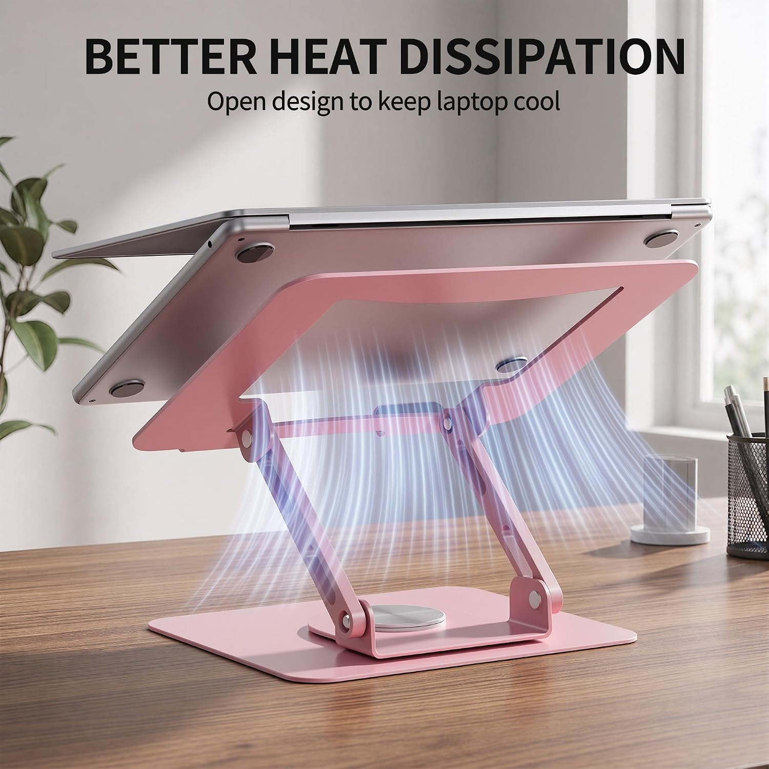 Detalle de SOUNDANCE JT16R Laptop Stand, 360° Rotating Metal Riser, Pink, 10–15.6-inch
