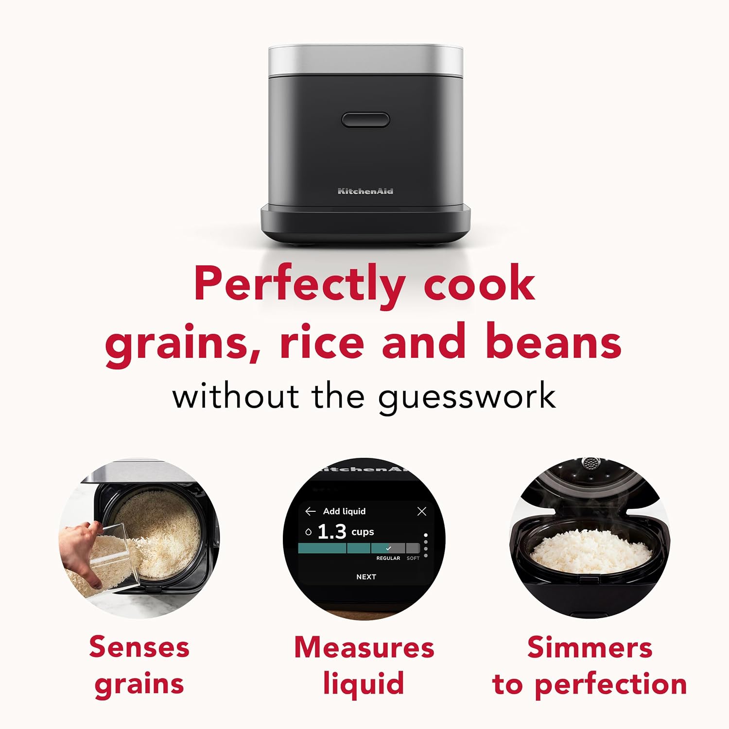Detalle de KitchenAid KGC2154BM Compact 8-Cup Grain and Rice Cooker with Integrated Scale