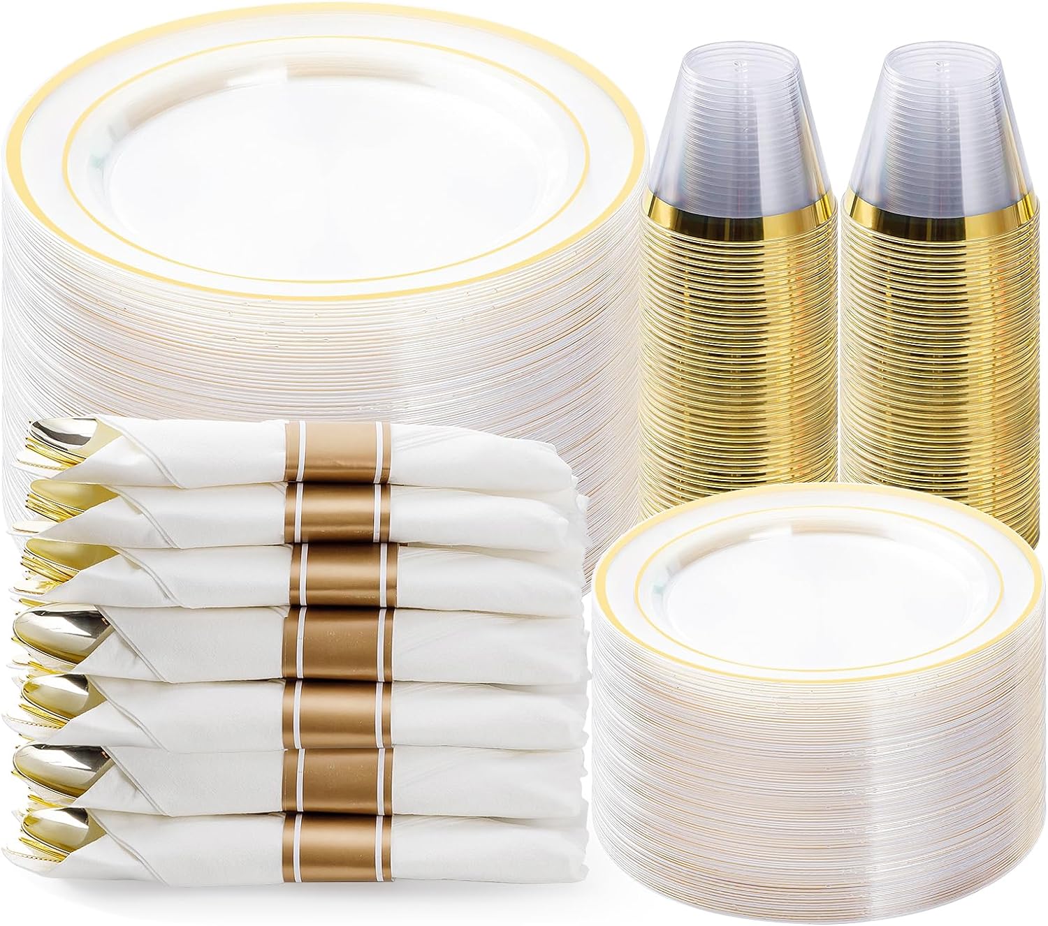 Detalle de BESTVIP TMQJS-350 350-Piece Dinnerware Set for 50 Guests, White and Gold