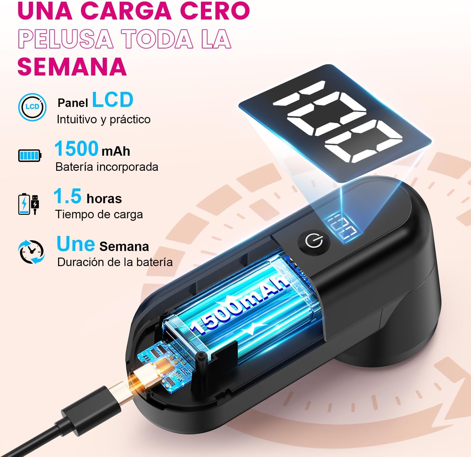 Detalle de Ziitty Quita Pelusas eléctrico Pantalla LCD