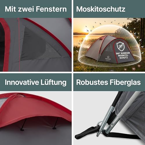 Detalle de JUSTCAMP Scott Camping Zelt 4 Personen – Großes Kuppelzelt mit Schlafkabine, Vorraum und Moskitonetz